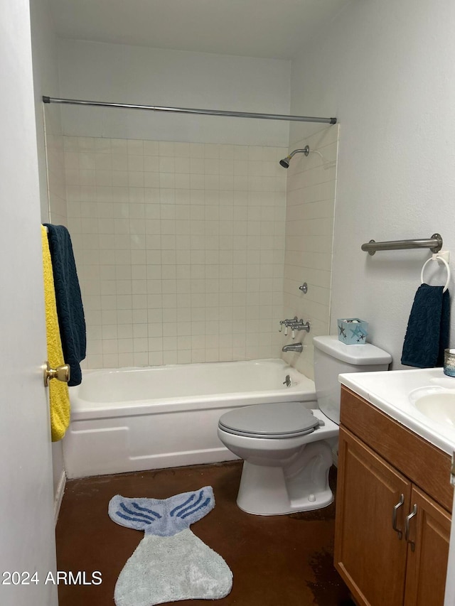 full bathroom with vanity, toilet, and tiled shower / bath combo