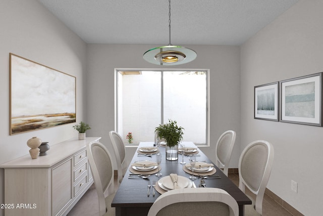 dining room with a textured ceiling, plenty of natural light, and baseboards