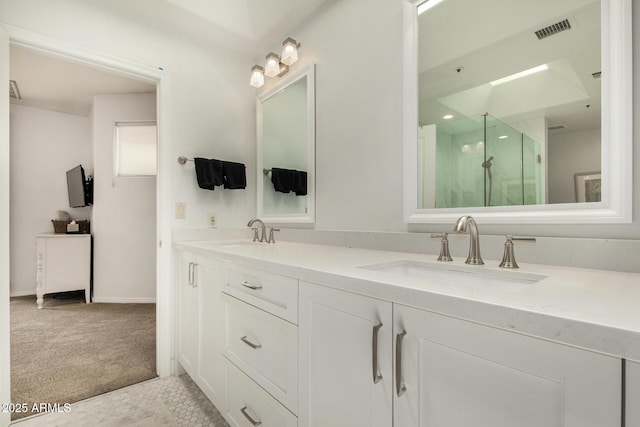 7955 E Chaparral Rd Unit 17, Scottsdale, AZ 85250 - bathroom with a shower stall and double vanity