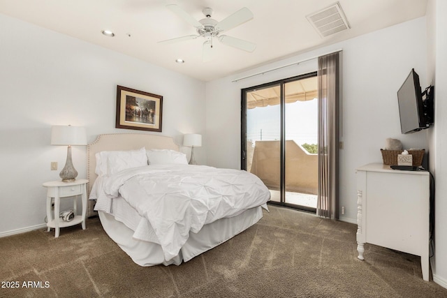7955 E Chaparral Rd Unit 17, Scottsdale, AZ 85250 - bedroom with access to outside, carpet, ceiling fan, and recessed lighting
