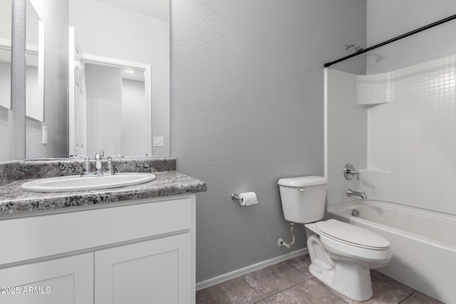11505 W Boca Raton Rd, El Mirage, AZ 85335 - bathroom featuring toilet, bathing tub / shower combination, vanity, baseboards, and tile patterned floors