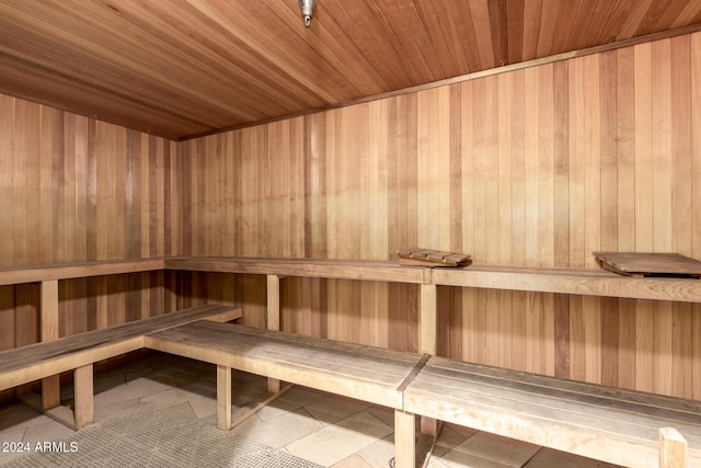 view of sauna featuring tile patterned floors