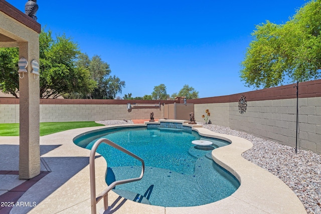 view of pool featuring a fenced backyard and a patio