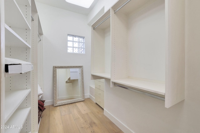 spacious closet with light hardwood / wood-style flooring