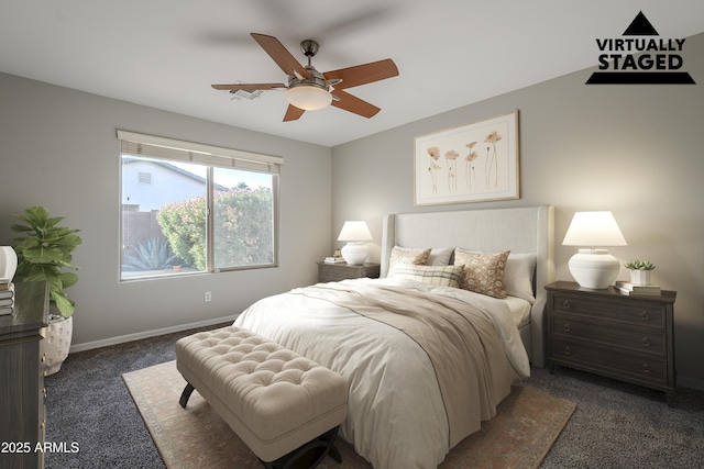 3649 E Hazeltine Way, Chandler, AZ 85249 - bedroom featuring carpet, baseboards, and ceiling fan