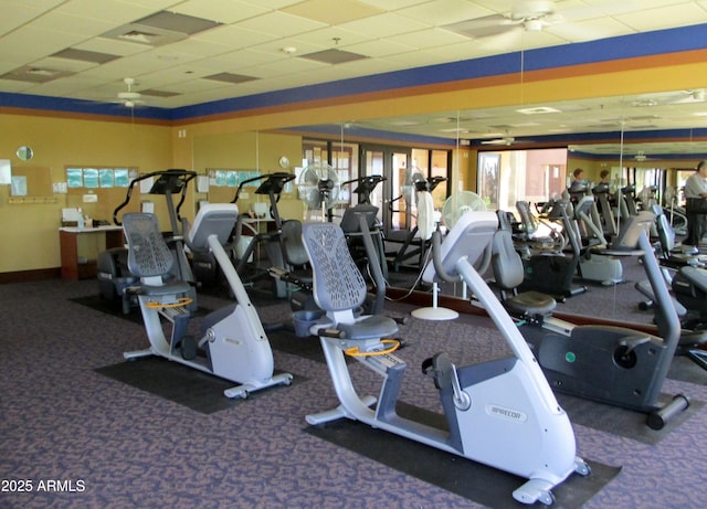 3649 E Hazeltine Way, Chandler, AZ 85249 - gym with ceiling fan, carpet, and a drop ceiling