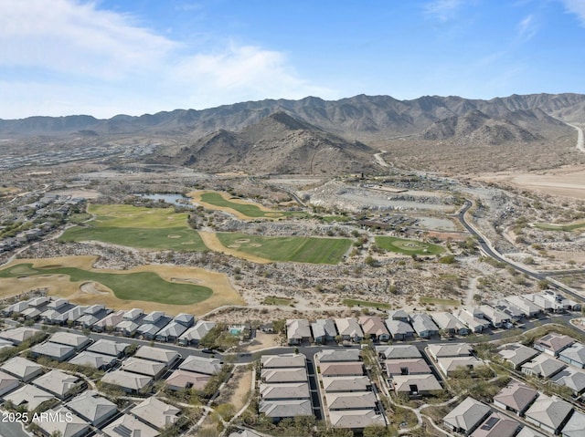 drone / aerial view featuring a mountain view