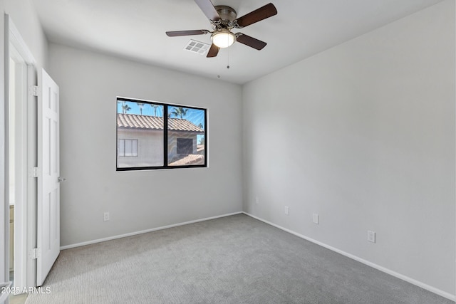 unfurnished bedroom featuring carpet flooring and ceiling fan