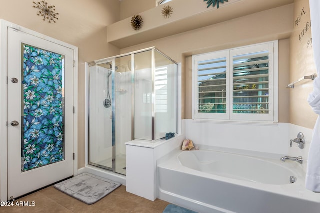 bathroom with plus walk in shower and tile patterned floors