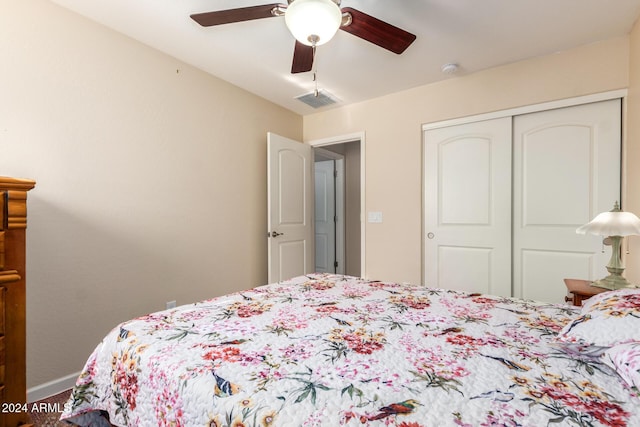 bedroom with a closet and ceiling fan