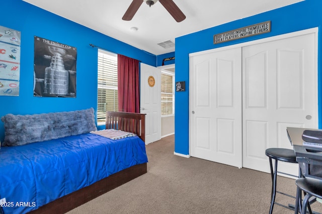 742 E Kingbird Dr, Gilbert, AZ 85297 - carpeted bedroom with a closet and ceiling fan