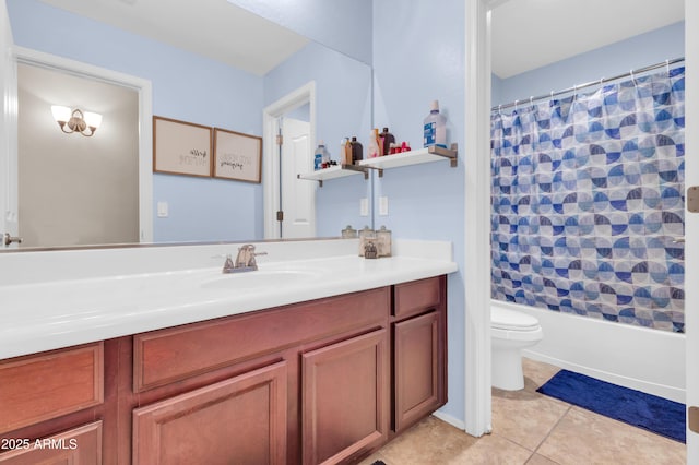 742 E Kingbird Dr, Gilbert, AZ 85297 - bathroom with vanity, tile patterned floors, and shower / bath combo with shower curtain