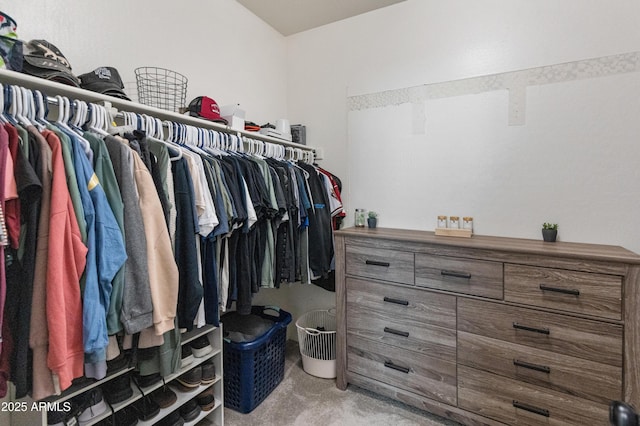 walk in closet with carpet