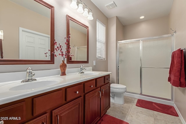 full bathroom with a sink, visible vents, and a stall shower