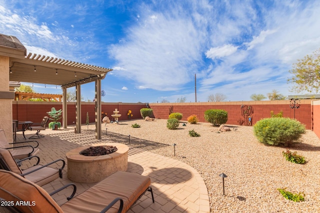 view of patio with a fenced backyard and a pergola