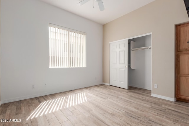 12841 N 19th St, Phoenix, AZ 85022 - unfurnished bedroom featuring a closet, ceiling fan, baseboards, and light wood finished floors