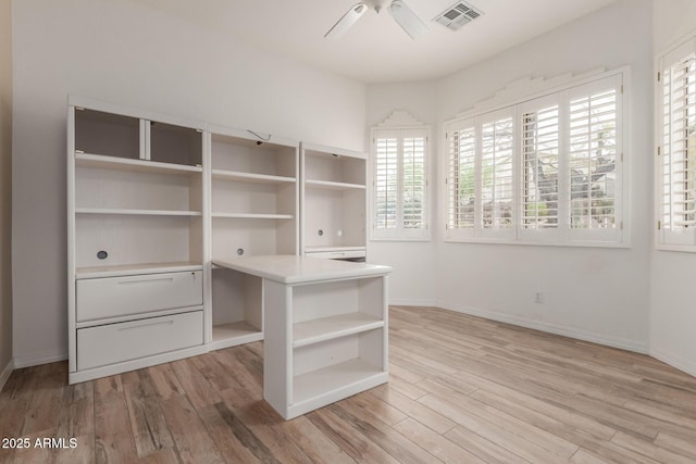 12841 N 19th St, Phoenix, AZ 85022 - unfurnished office featuring baseboards, visible vents, light wood-style flooring, and a ceiling fan