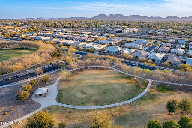 drone / aerial view with a residential view and a mountain view