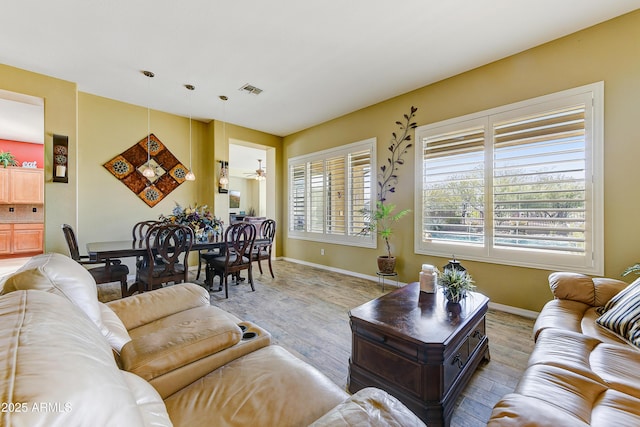 living room with light wood-type flooring