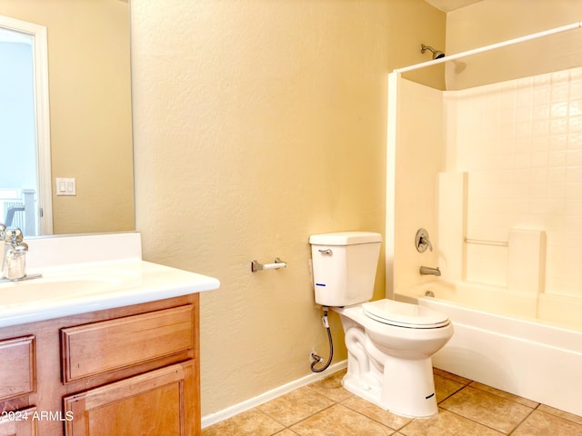 full bathroom featuring tile patterned floors, vanity, shower / bath combination, and toilet