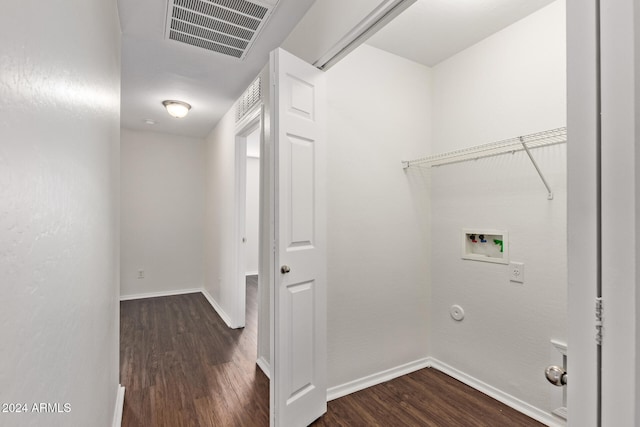 washroom with washer hookup, dark hardwood / wood-style floors, and gas dryer hookup