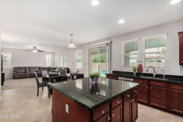 1876 E Azalea Ct, Gilbert, AZ 85298 - kitchen featuring a sink, decorative light fixtures, light tile patterned flooring, a kitchen island, and recessed lighting