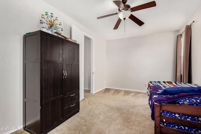 1876 E Azalea Ct, Gilbert, AZ 85298 - bedroom featuring light carpet, baseboards, and a ceiling fan