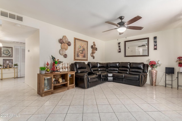 2207 N 53rd Ave, Phoenix, AZ 85035 - living area with light tile patterned floors, a ceiling fan, and visible vents