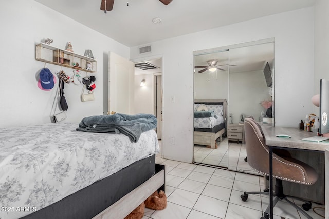 2207 N 53rd Ave, Phoenix, AZ 85035 - bedroom with ceiling fan, visible vents, light tile patterned floors, and a closet