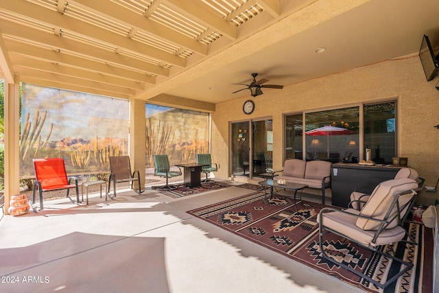 view of patio with a pergola and ceiling fan