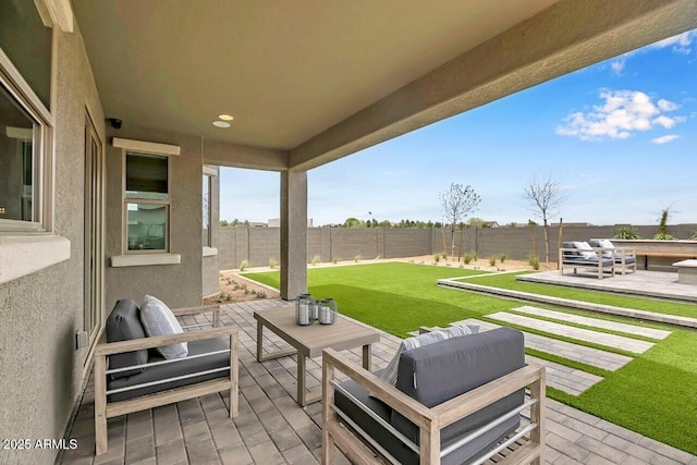 view of patio featuring an outdoor hangout area