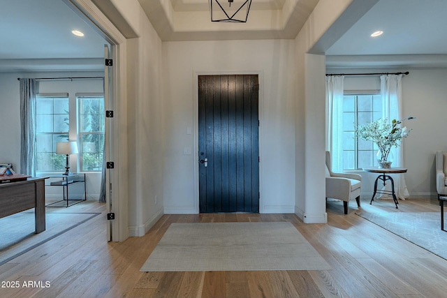 foyer with light hardwood / wood-style flooring and plenty of natural light