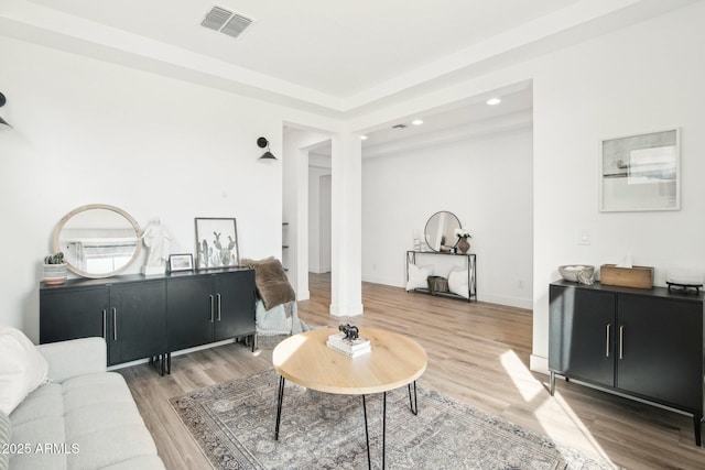 living room with hardwood / wood-style floors