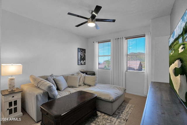 living room with ceiling fan