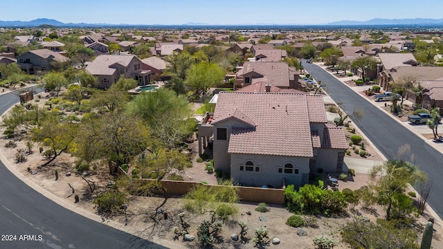 drone / aerial view featuring a mountain view