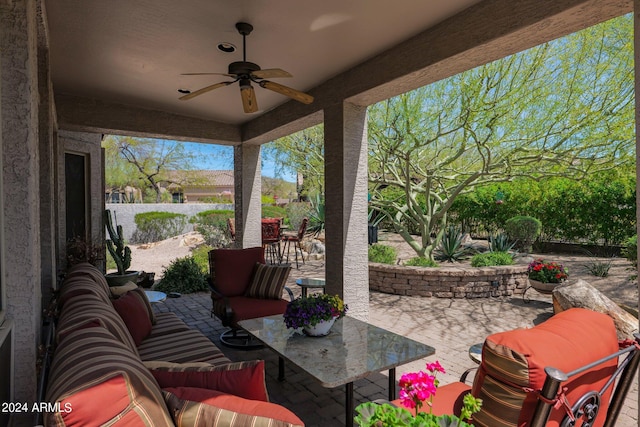 view of patio / terrace featuring ceiling fan