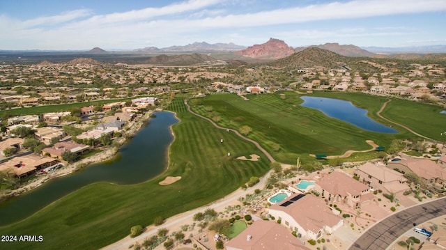 aerial view with a water and mountain view