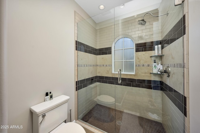 18927 N 101st St, Scottsdale, AZ 85255 - bathroom featuring toilet, a shower stall, and recessed lighting