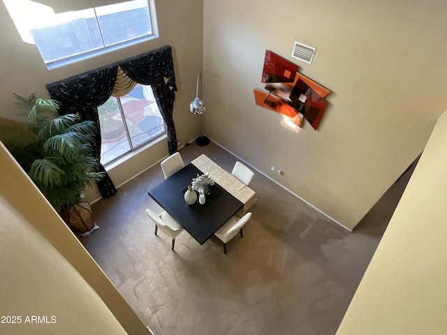 living room featuring dark carpet