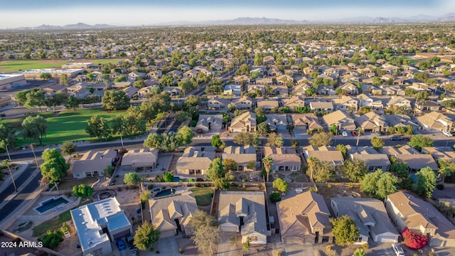 drone / aerial view featuring a mountain view