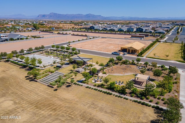 drone / aerial view featuring a mountain view