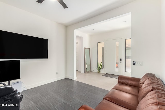 living room with ceiling fan