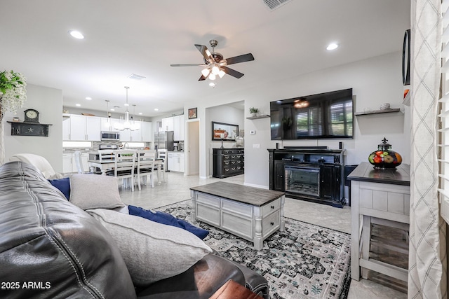 living room with ceiling fan