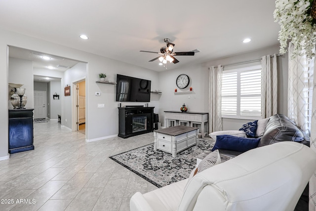 living room with ceiling fan