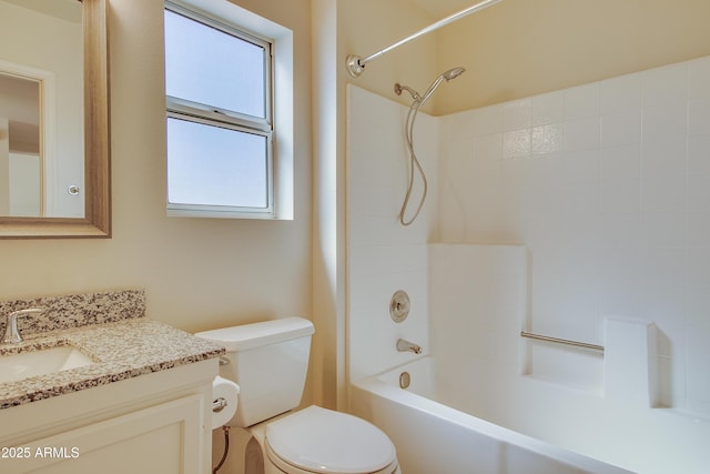 full bathroom featuring toilet, shower / tub combination, and vanity