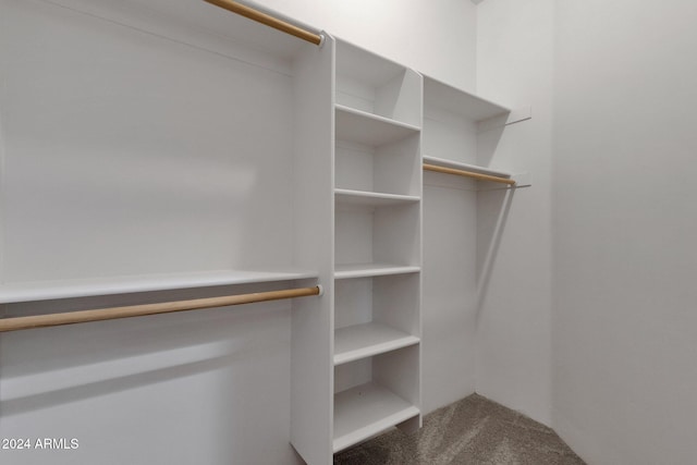 spacious closet featuring dark colored carpet