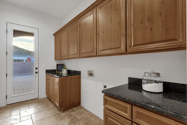 kitchen with dark stone counters