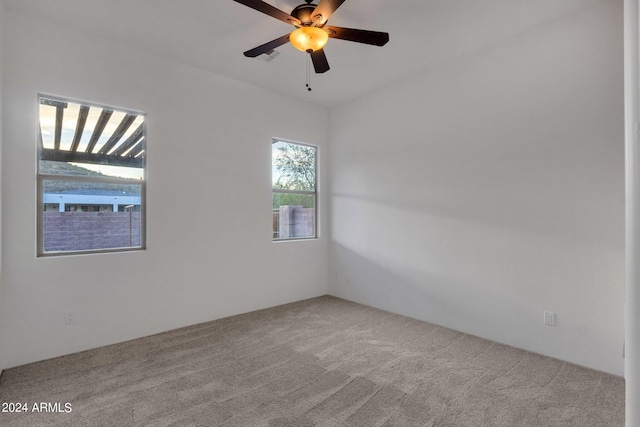 spare room featuring ceiling fan and carpet floors