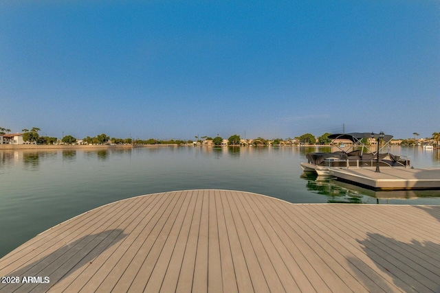 view of dock with a water view