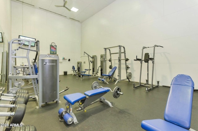 gym with a high ceiling